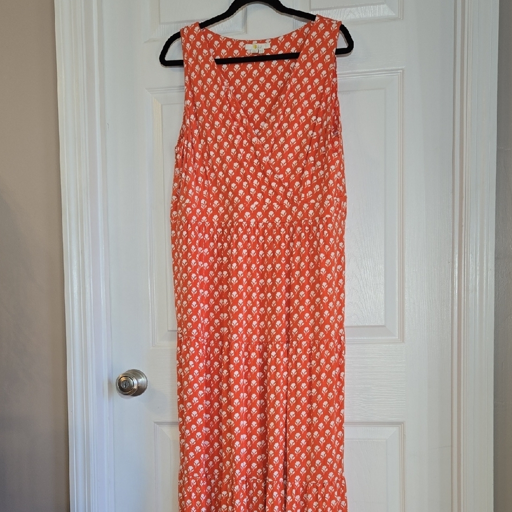 Boden Blood Orange Ditsy Print Midi Dress Size 16L - Picture 3 of 7